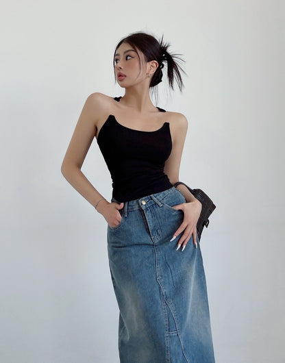 Invisible Strap Padded Tank Top - Black