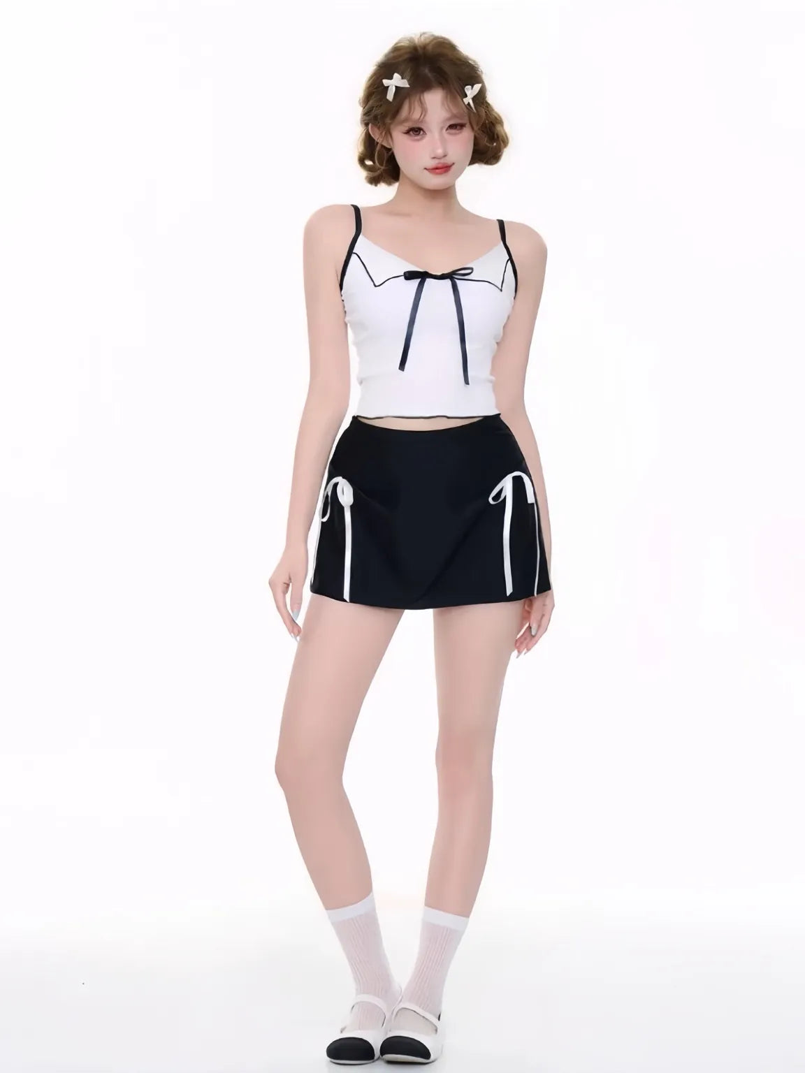 Black and White Bow Tankini Swimsuit