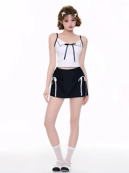 Black and White Bow Tankini Swimsuit