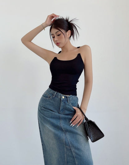 Invisible Strap Padded Tank Top - Black