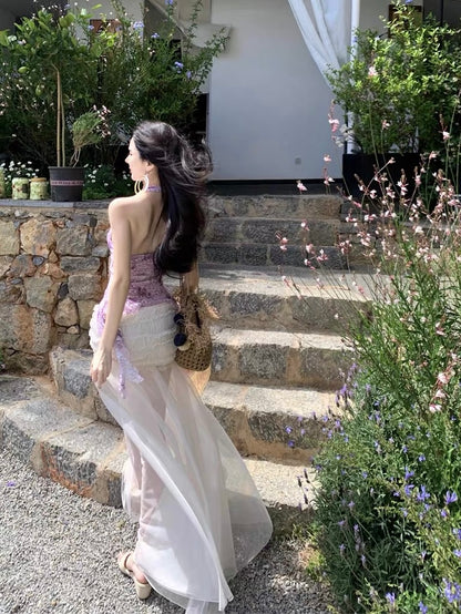 Liliane Lavender Floral Lace Top & Maxi Dress Resort Set
