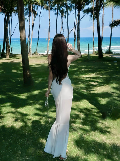 White Mirage Diamanté Halter Maxi Dress