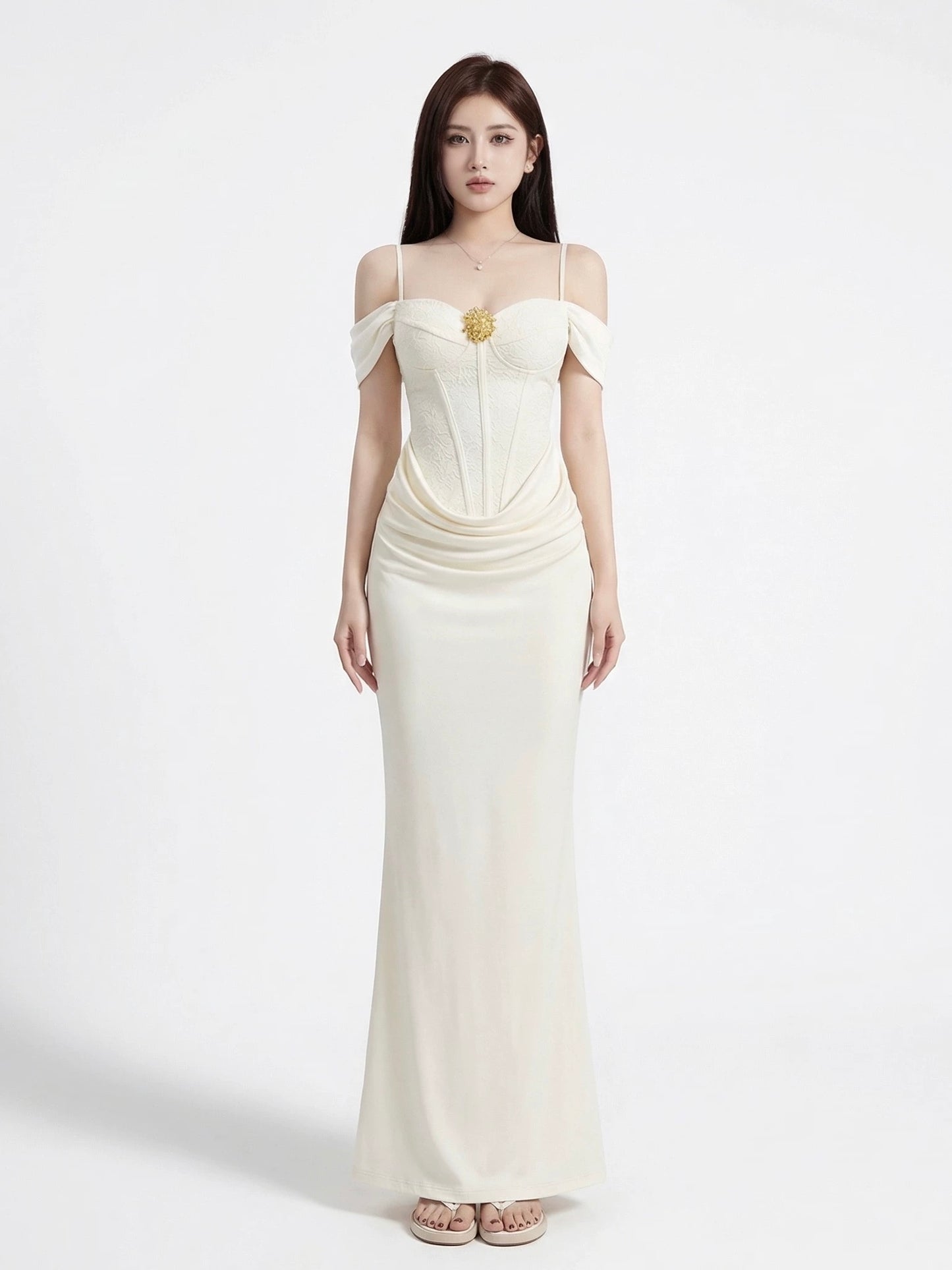 Ivory Rosette Corset Maxi Dress