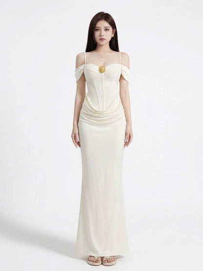 Ivory Rosette Corset Maxi Dress