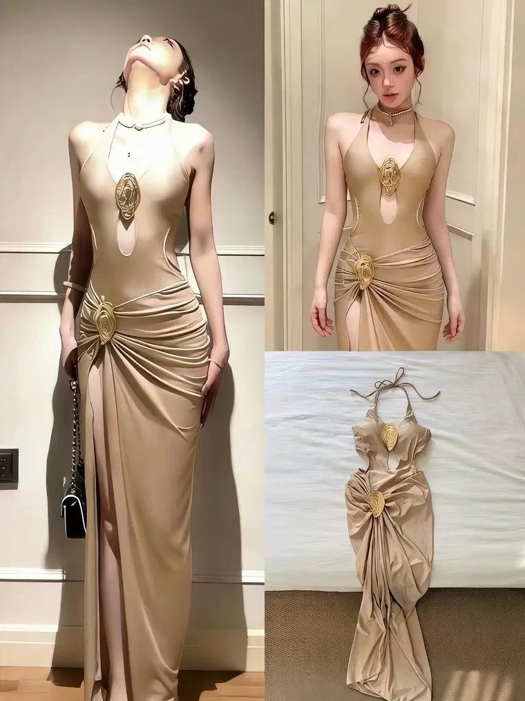Golden Mirage One-Piece Swimsuit with Skirt