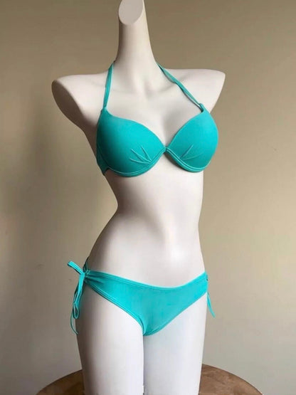 Tiffany Blue Triangle Bikini Set with Sarong and Knit