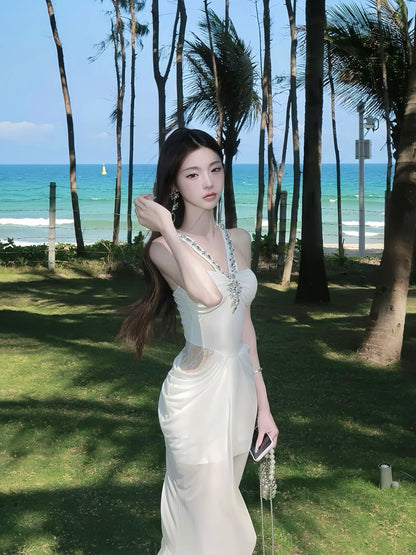 White Mirage Diamanté Halter Maxi Dress