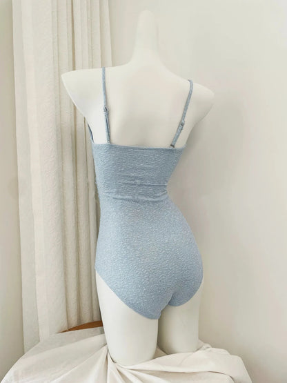 Arianna Shimmer Light Blue One-Piece Swimsuit With Midi Skirt