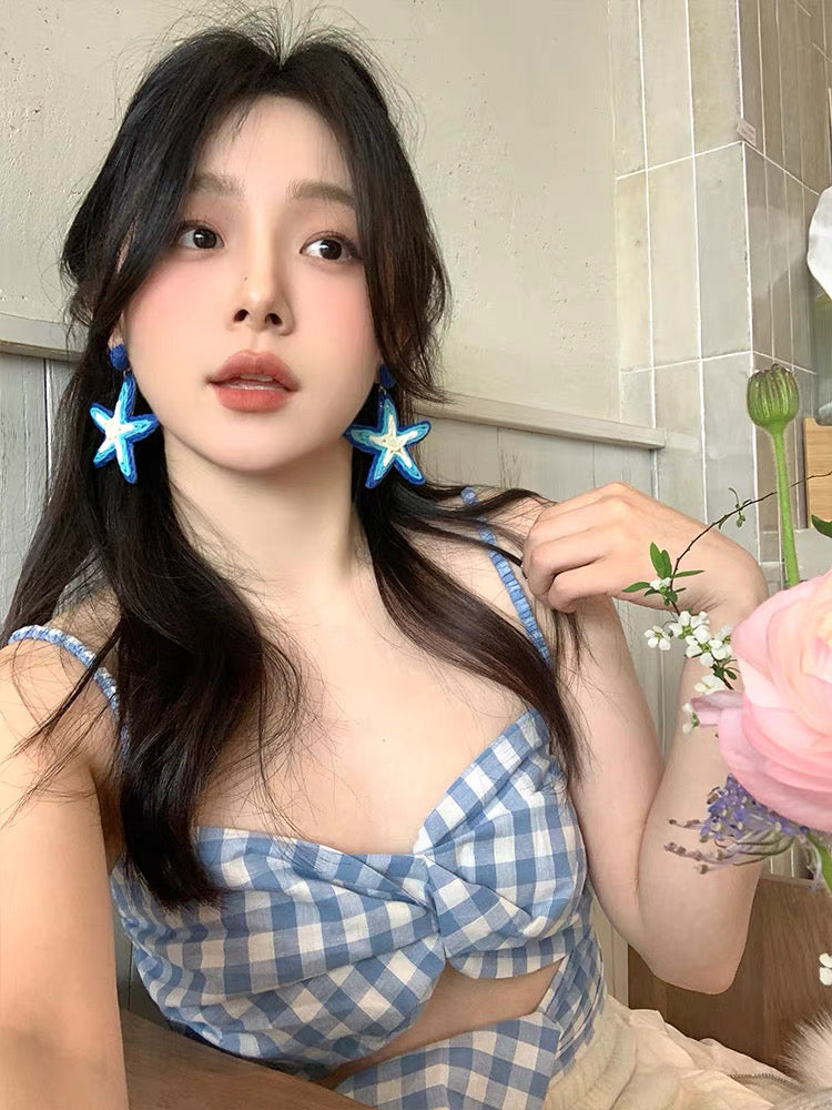 Blue Starfish Statement Earrings