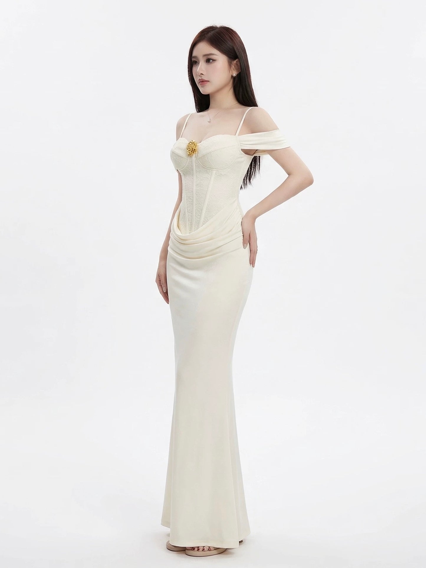 Ivory Rosette Corset Maxi Dress
