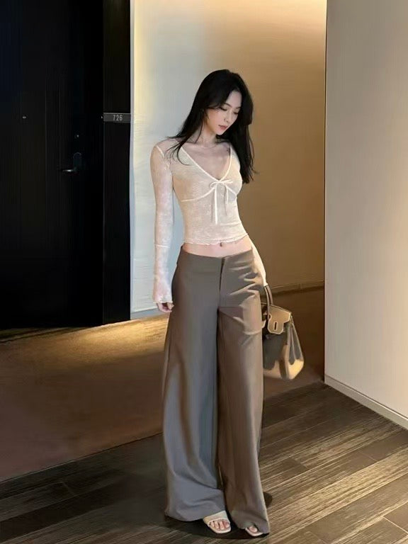 Ivory Lace Bow Sheer Top