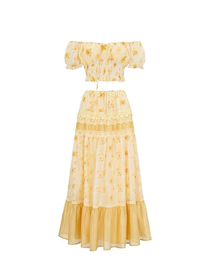 Sunlit Meadow Off-Shoulder Top & Maxi Skirt Set