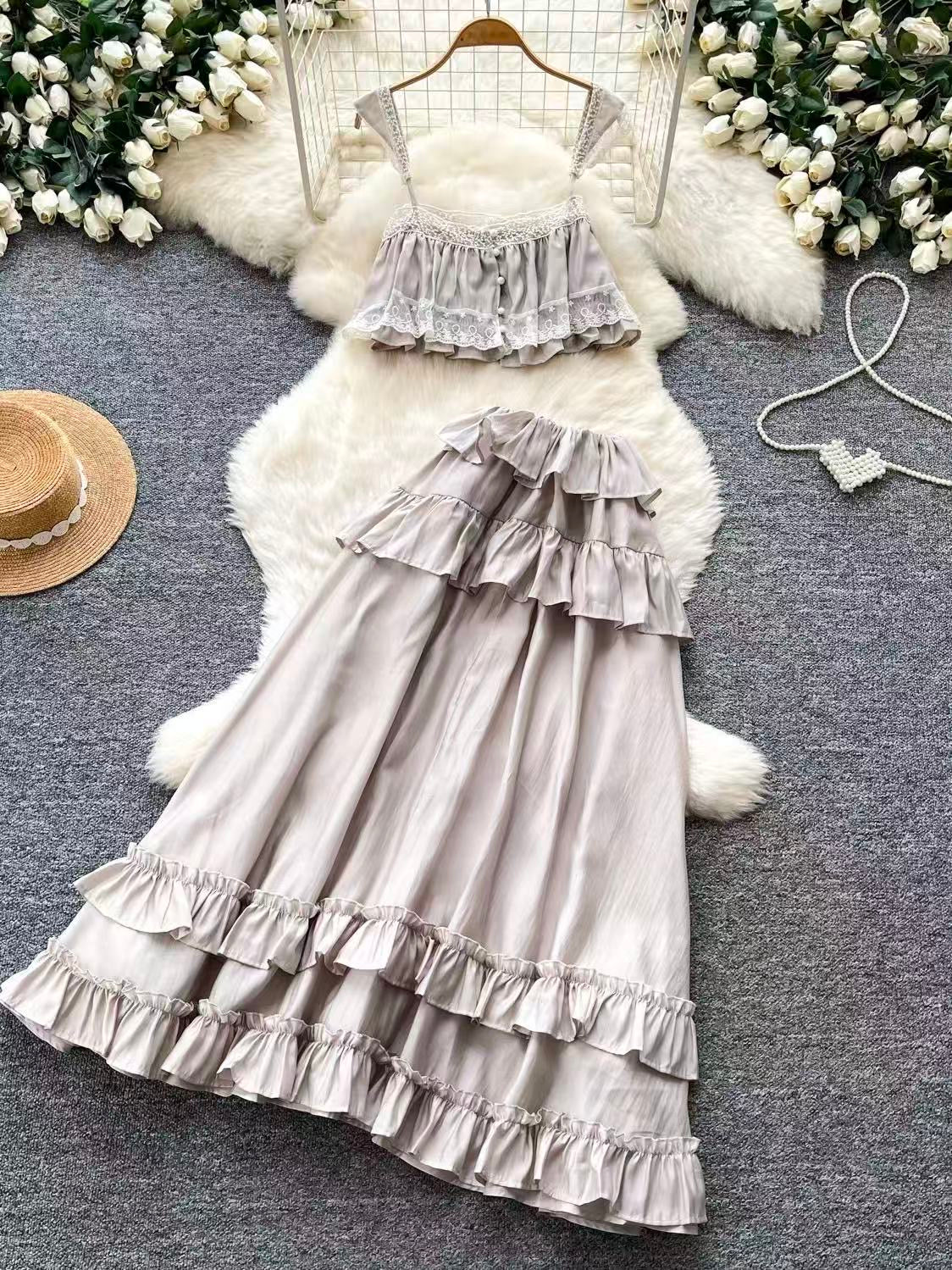 Layered Ruffle Maxi Skirt Set