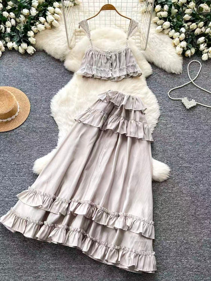 Layered Ruffle Maxi Skirt Set