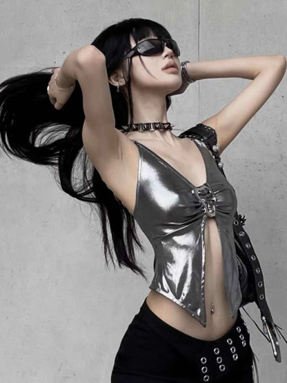 Futuristic Silver Butterfly Top