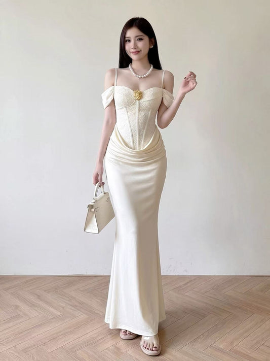 Ivory Rosette Corset Maxi Dress