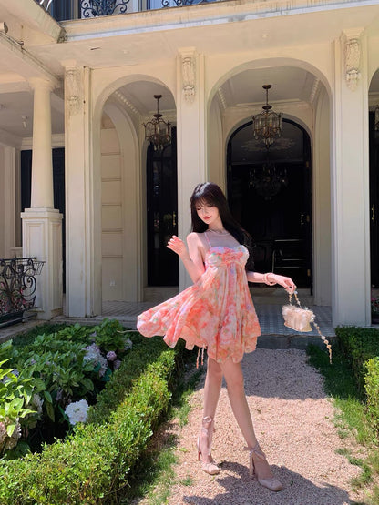 Fleurina Pink Floral Backless Mini Dress