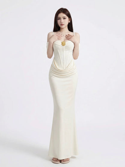 Ivory Rosette Corset Maxi Dress