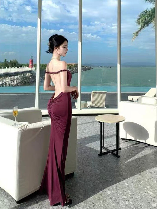 Byzantium Purple Backless Maxi Dress