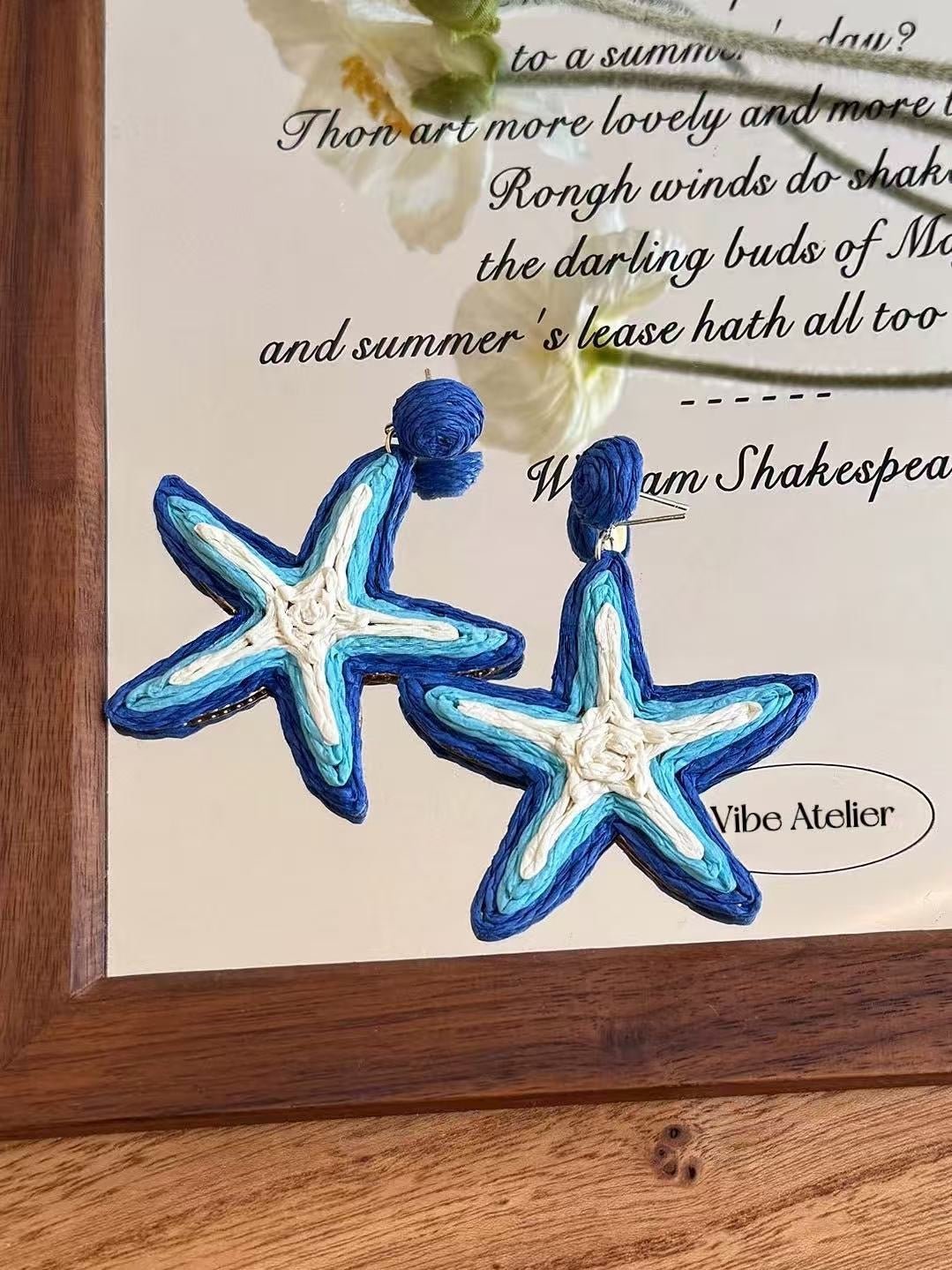 Blue Starfish Statement Earrings