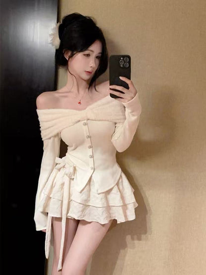 Ivory Off-Shoulder Top and Skirt Set