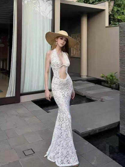 Lace See-Thru Maxi Dress with Bikini Set