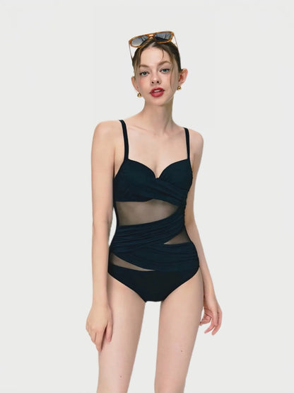 Blokette Black One-Piece Swimsuit with Sarong