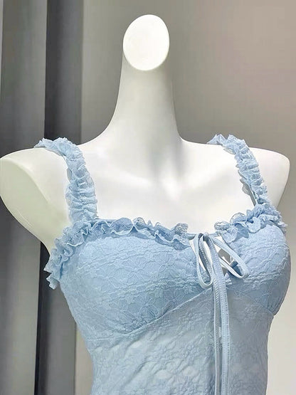 Lilibelle Blue Lace Ruffle Swimsuit Set
