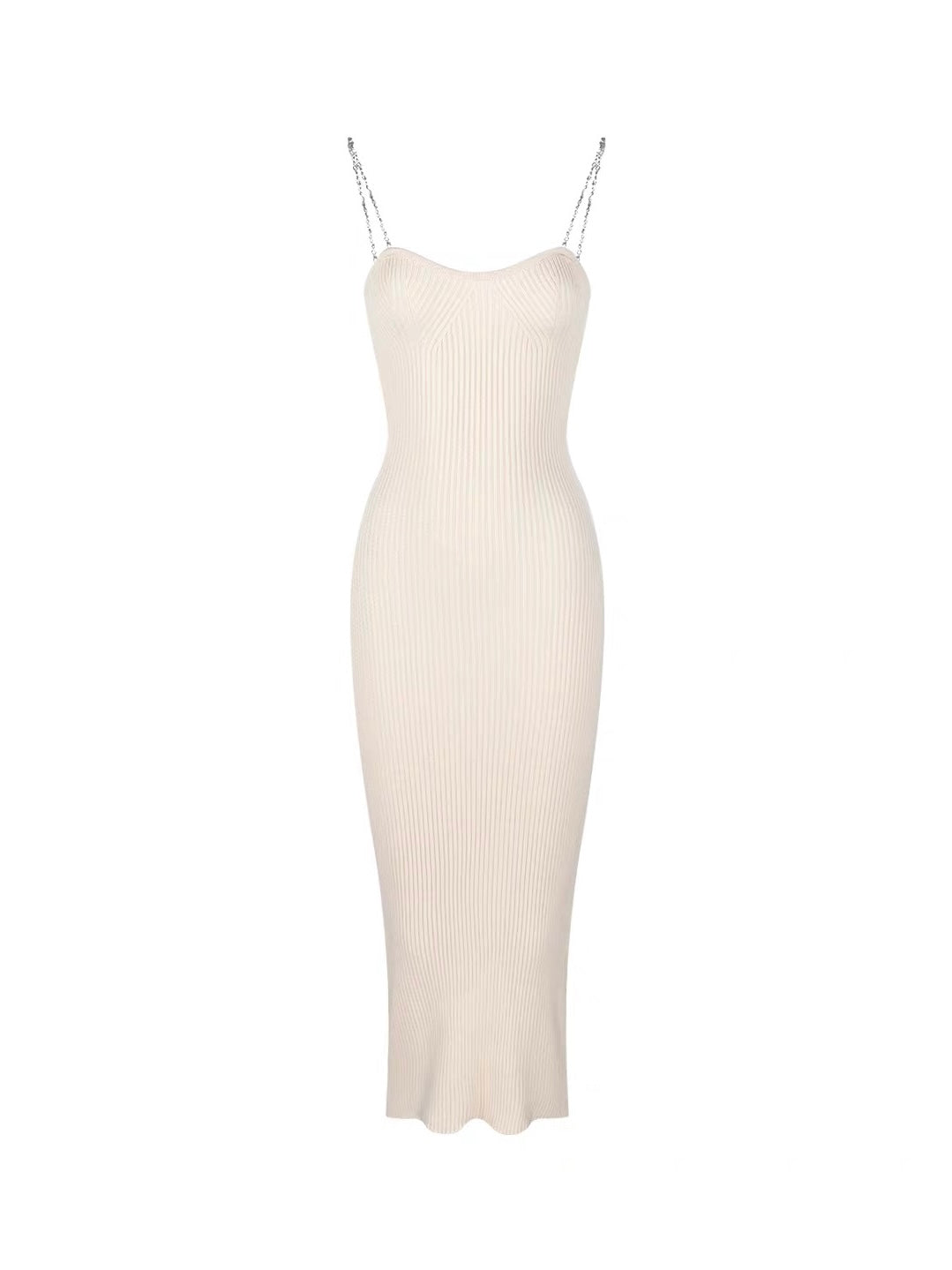 Beige Diamanté Straps Knit Maxi Dress with Shrug