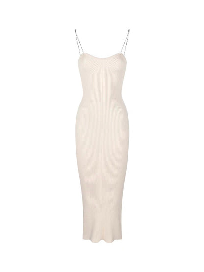 Beige Diamanté Straps Knit Maxi Dress with Shrug