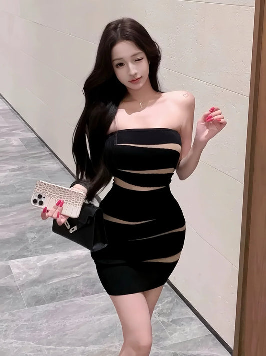 Black Strapless Knit Bodycon Mini Dress