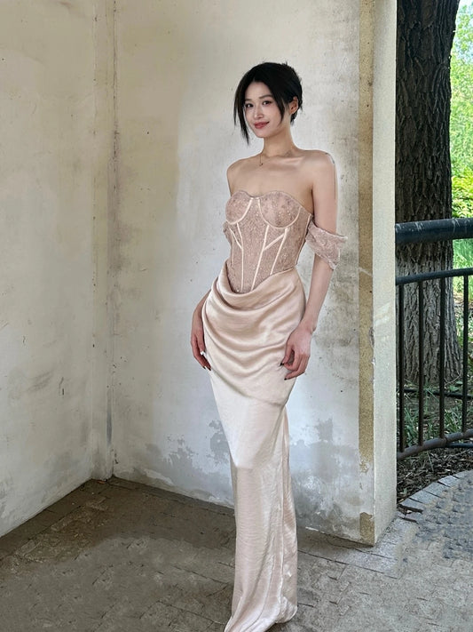 Crow Crew Satin Ruched Corset Maxi Dress - PREORDER