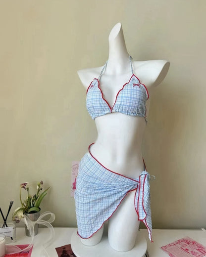 Lilia Plaid Three-Piece Bikini Set