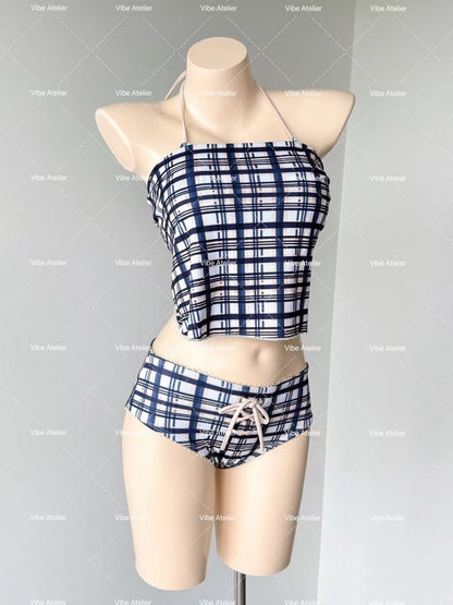Retro Check Boyshorts 3-Piece Bikini Set