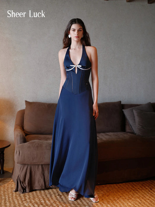 Tasman French V-Neck Cut-Out Halter Maxi Dress