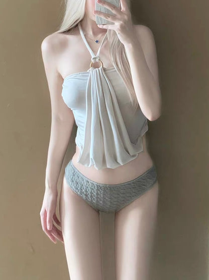Ivory Drape Three-Piece Swim Set