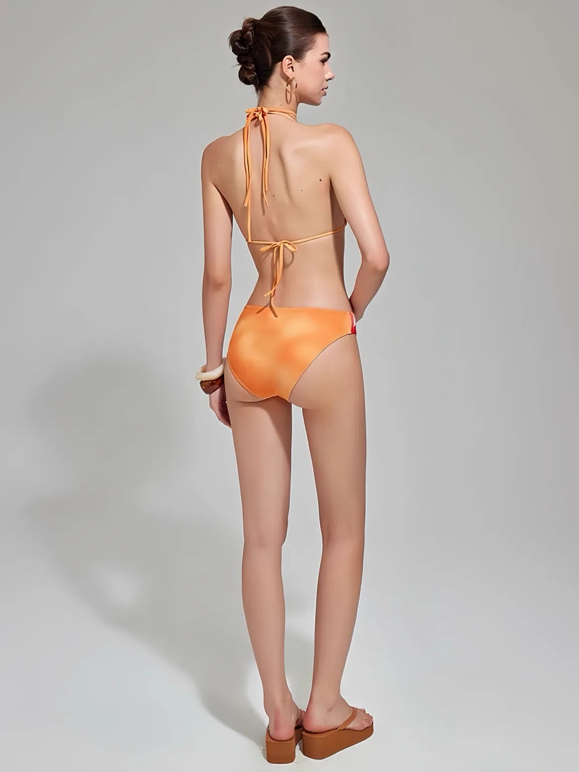 Orange Floral Print Bikini Set with Skirt - 3 Piece Bikini Set