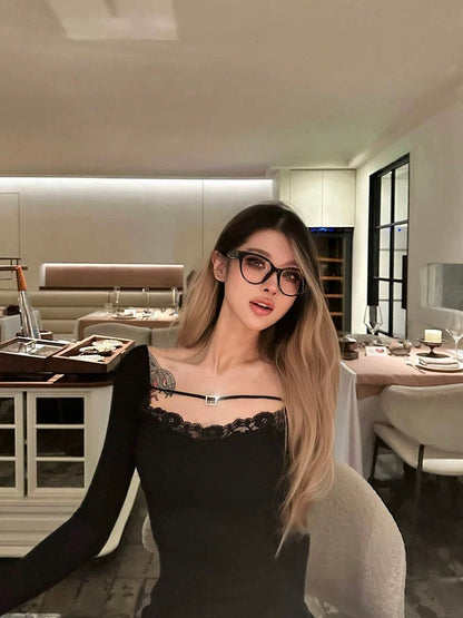 Diamanté Lace Long Sleeve Top