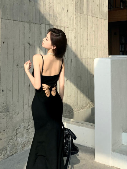 Butterfly Cut Out Maxi Knit Dress - Black