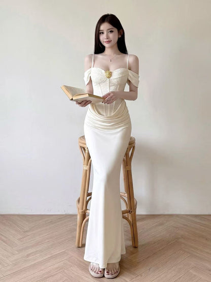 Ivory Rosette Corset Maxi Dress