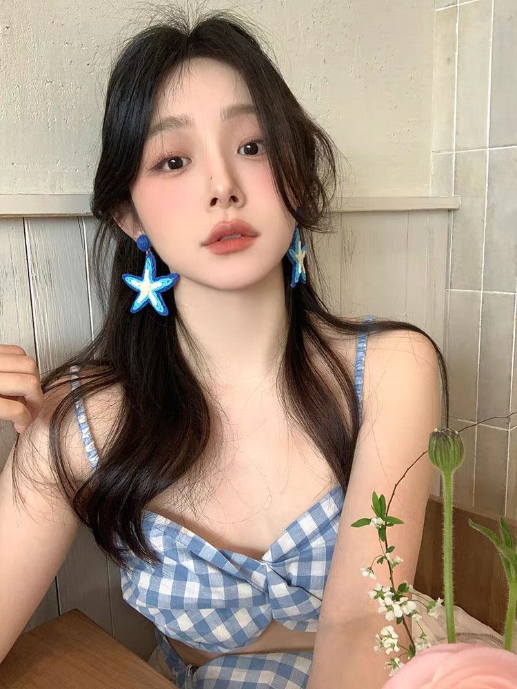Blue Starfish Statement Earrings