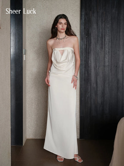 Aurelia Satin Strapless Cowl Neck Backless Maxi Dress