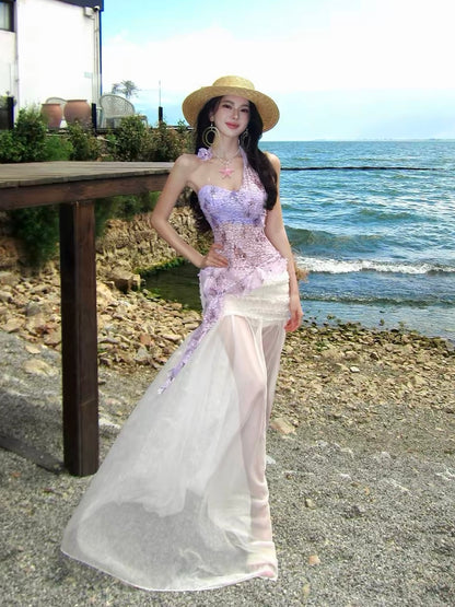 Liliane Lavender Floral Lace Top & Maxi Dress Resort Set