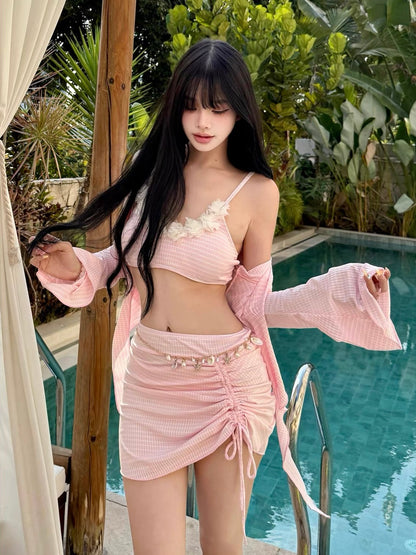 Blush Blossom Four-Piece Bikini Set & Waist Chain