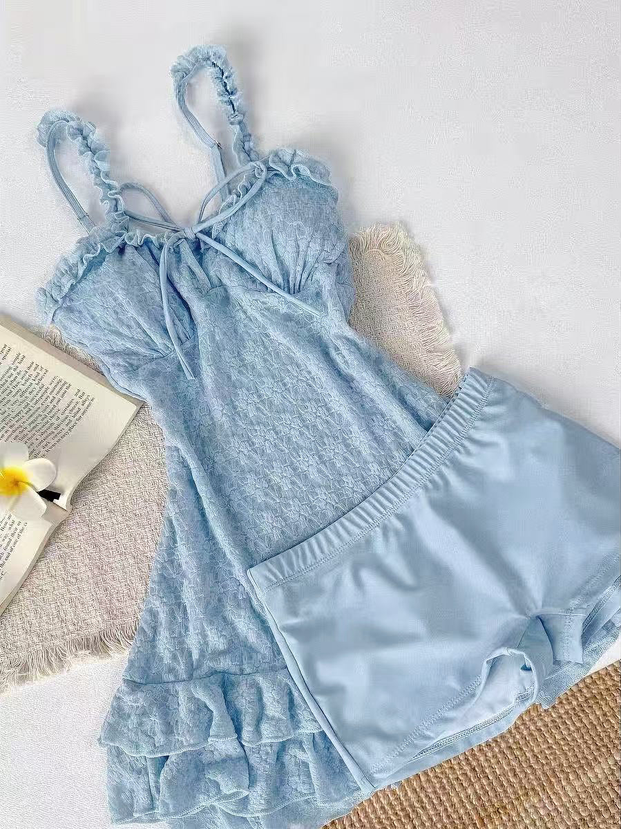 Lilibelle Blue Lace Ruffle Swimsuit Set