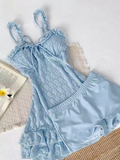 Lilibelle Blue Lace Ruffle Swimsuit Set
