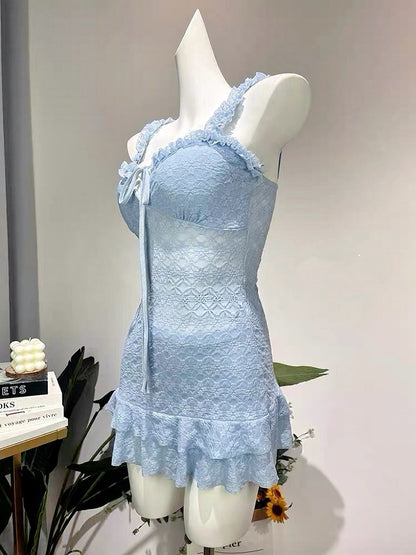 Lilibelle Blue Lace Ruffle Swimsuit Set