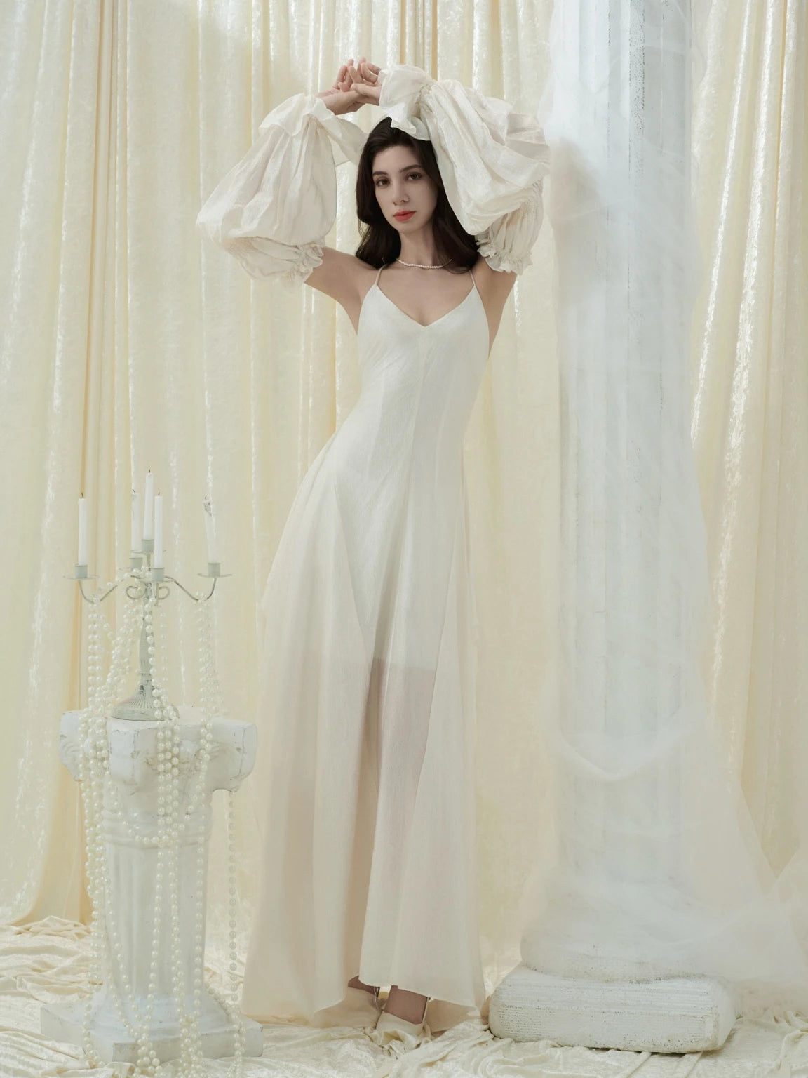 Crow Crew Backless Spaghetti Strap Dress with Detachable Puff Sleeves - PREORDER