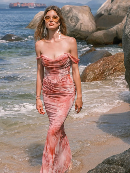 【蓝盈莹同款】Ariel Off Shoulder Ombre Ruched Maxi Dress