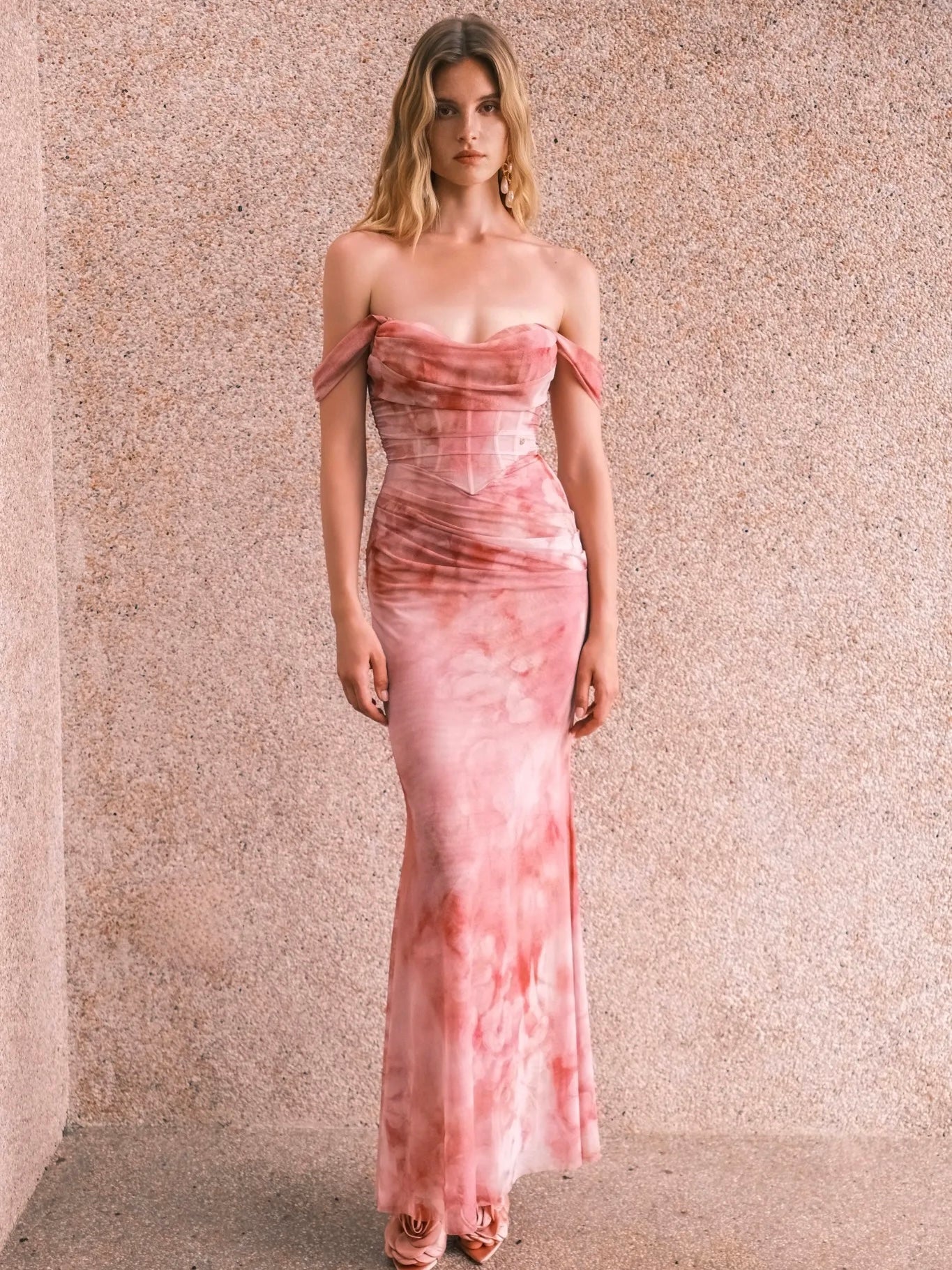 Ariel Off Shoulder Ombre Ruched Maxi Dress
